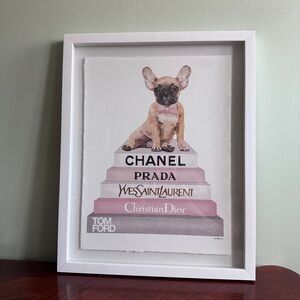 Home Wall Decor with French Bulldog Puppy on Designer Books Stack